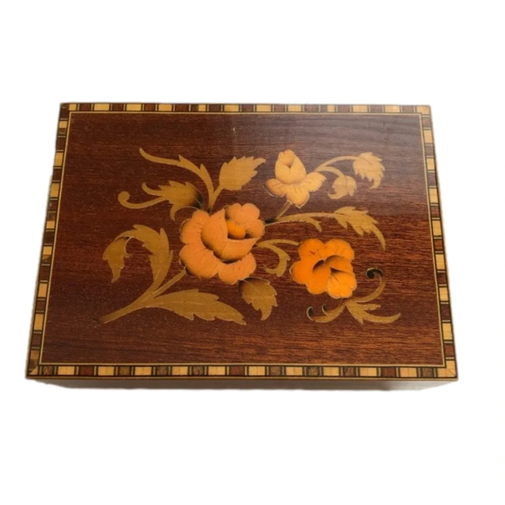 Vintage Inlaid Wood Music Jewelry Box Made In Italy